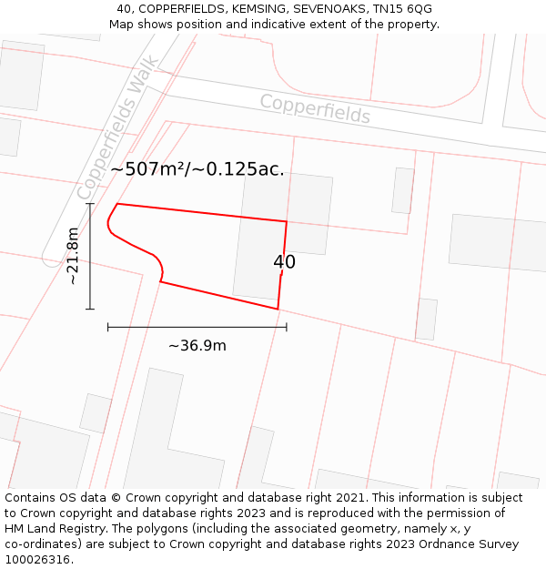 40, COPPERFIELDS, KEMSING, SEVENOAKS, TN15 6QG: Plot and title map