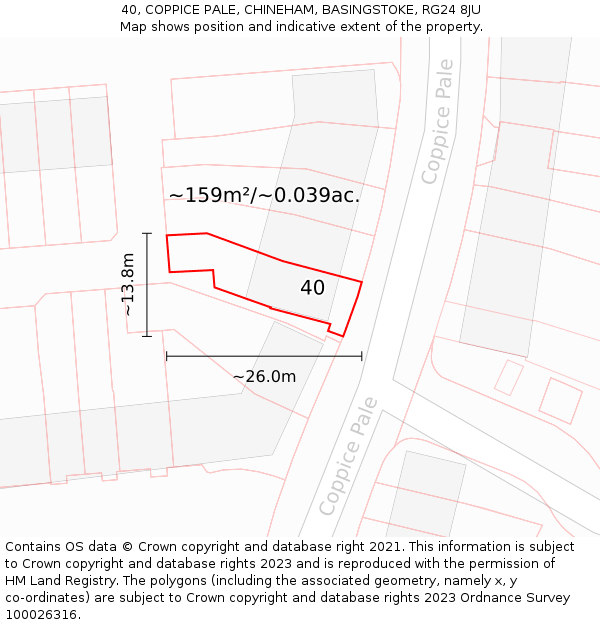 40, COPPICE PALE, CHINEHAM, BASINGSTOKE, RG24 8JU: Plot and title map