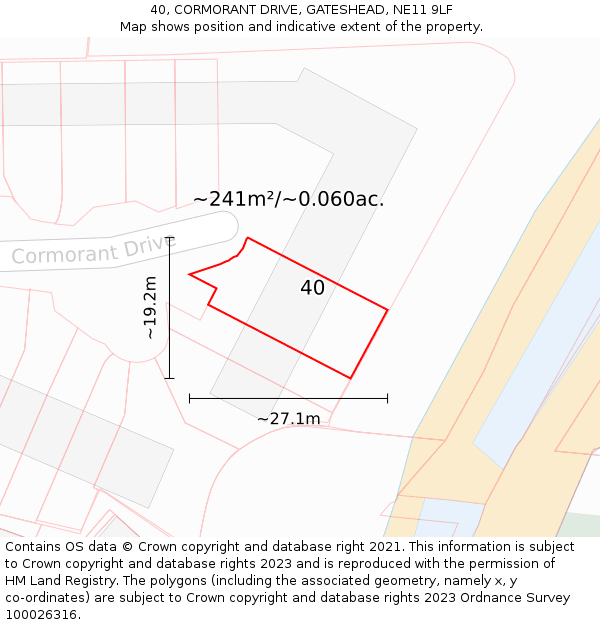 40, CORMORANT DRIVE, GATESHEAD, NE11 9LF: Plot and title map