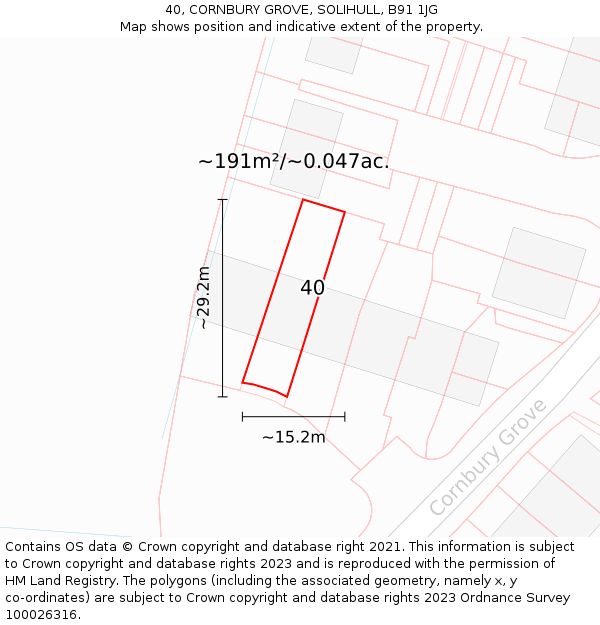 40, CORNBURY GROVE, SOLIHULL, B91 1JG: Plot and title map