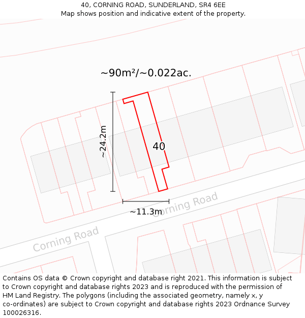 40, CORNING ROAD, SUNDERLAND, SR4 6EE: Plot and title map