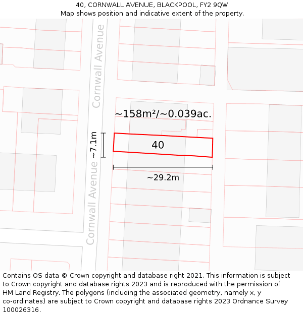 40, CORNWALL AVENUE, BLACKPOOL, FY2 9QW: Plot and title map