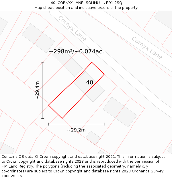 40, CORNYX LANE, SOLIHULL, B91 2SQ: Plot and title map