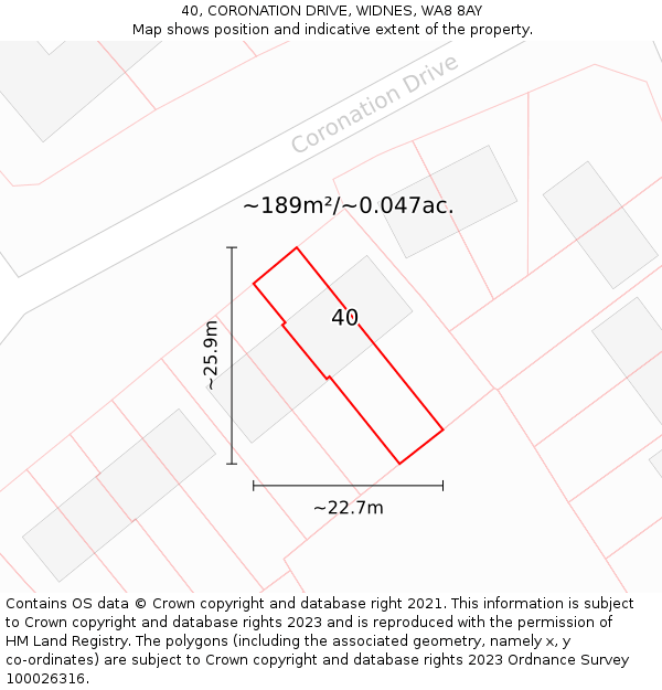 40, CORONATION DRIVE, WIDNES, WA8 8AY: Plot and title map
