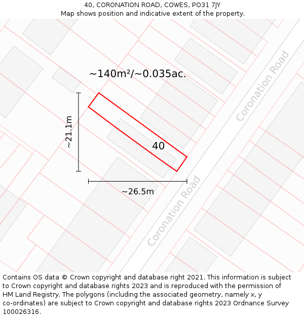 40, CORONATION ROAD, COWES, PO31 7JY: Plot and title map