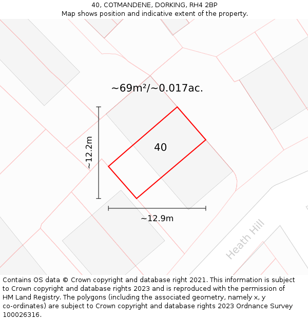 40, COTMANDENE, DORKING, RH4 2BP: Plot and title map