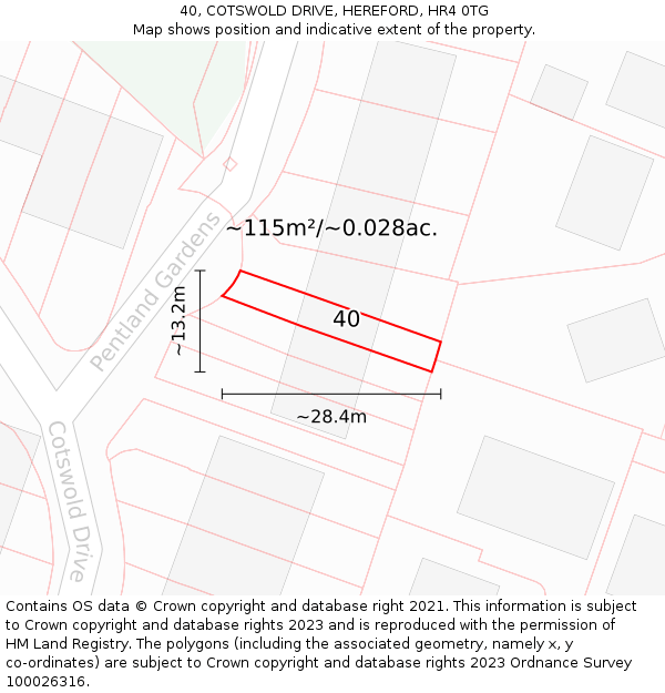 40, COTSWOLD DRIVE, HEREFORD, HR4 0TG: Plot and title map