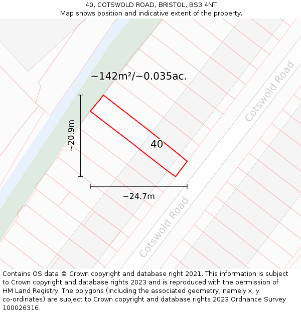 40, COTSWOLD ROAD, BRISTOL, BS3 4NT: Plot and title map
