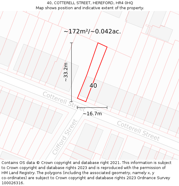 40, COTTERELL STREET, HEREFORD, HR4 0HQ: Plot and title map