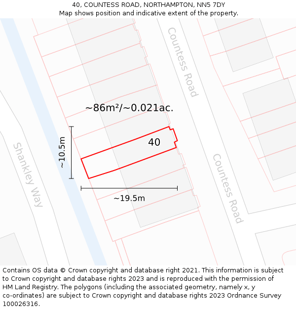 40, COUNTESS ROAD, NORTHAMPTON, NN5 7DY: Plot and title map