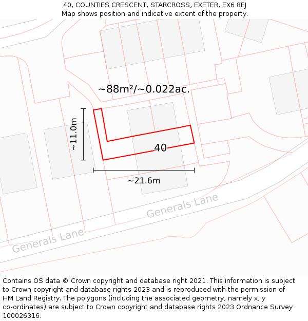 40, COUNTIES CRESCENT, STARCROSS, EXETER, EX6 8EJ: Plot and title map