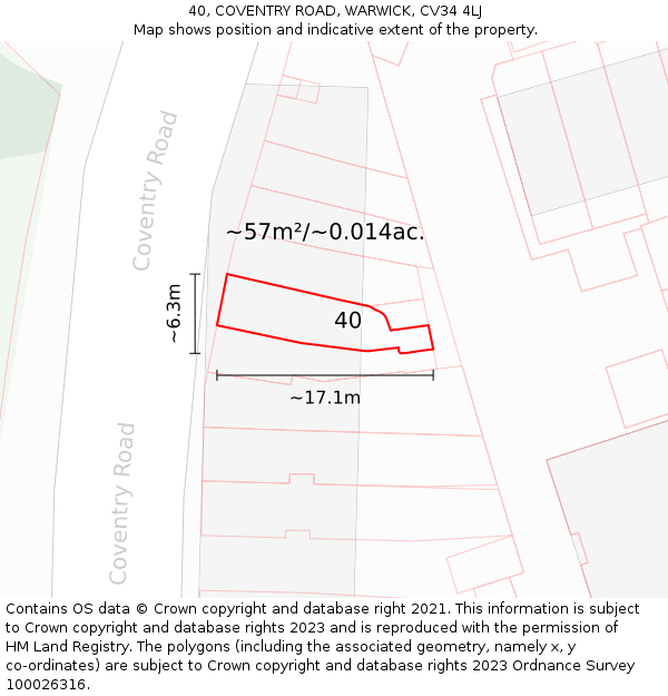 40, COVENTRY ROAD, WARWICK, CV34 4LJ: Plot and title map
