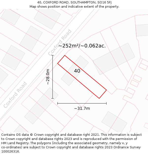 40, COXFORD ROAD, SOUTHAMPTON, SO16 5FJ: Plot and title map