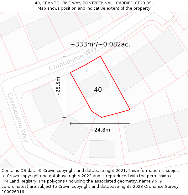 40, CRANBOURNE WAY, PONTPRENNAU, CARDIFF, CF23 8SL: Plot and title map
