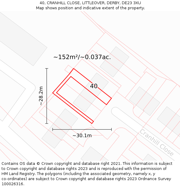 40, CRANHILL CLOSE, LITTLEOVER, DERBY, DE23 3XU: Plot and title map