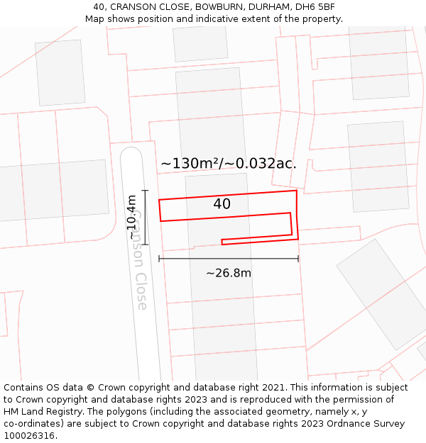 40, CRANSON CLOSE, BOWBURN, DURHAM, DH6 5BF: Plot and title map