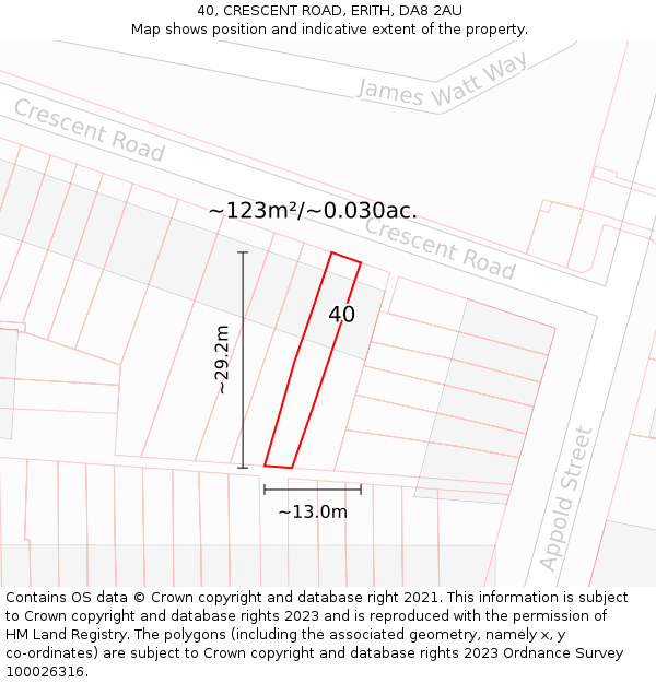 40, CRESCENT ROAD, ERITH, DA8 2AU: Plot and title map