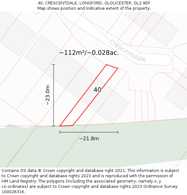 40, CRESCENTDALE, LONGFORD, GLOUCESTER, GL2 9EP: Plot and title map