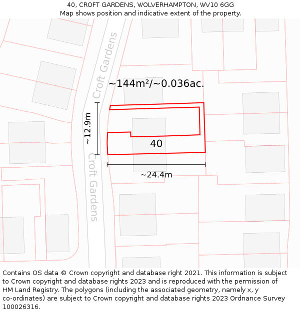 40, CROFT GARDENS, WOLVERHAMPTON, WV10 6GG: Plot and title map