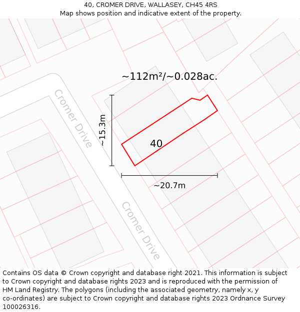 40, CROMER DRIVE, WALLASEY, CH45 4RS: Plot and title map