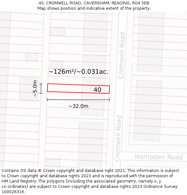 40, CROMWELL ROAD, CAVERSHAM, READING, RG4 5EB: Plot and title map