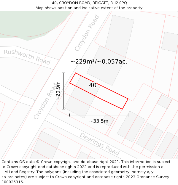 40, CROYDON ROAD, REIGATE, RH2 0PQ: Plot and title map