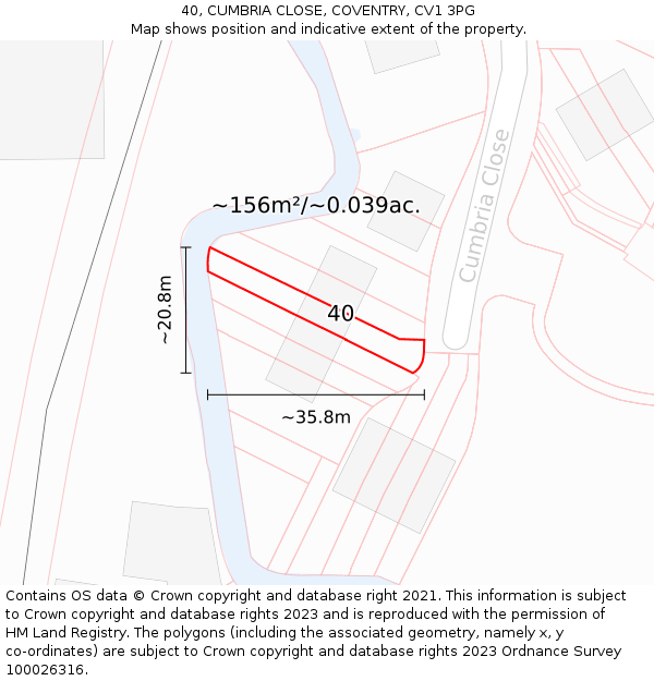 40, CUMBRIA CLOSE, COVENTRY, CV1 3PG: Plot and title map