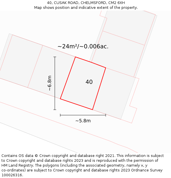 40, CUSAK ROAD, CHELMSFORD, CM2 6XH: Plot and title map