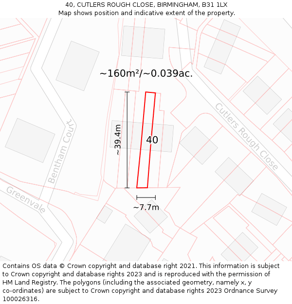 40, CUTLERS ROUGH CLOSE, BIRMINGHAM, B31 1LX: Plot and title map