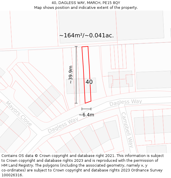 40, DAGLESS WAY, MARCH, PE15 8QY: Plot and title map