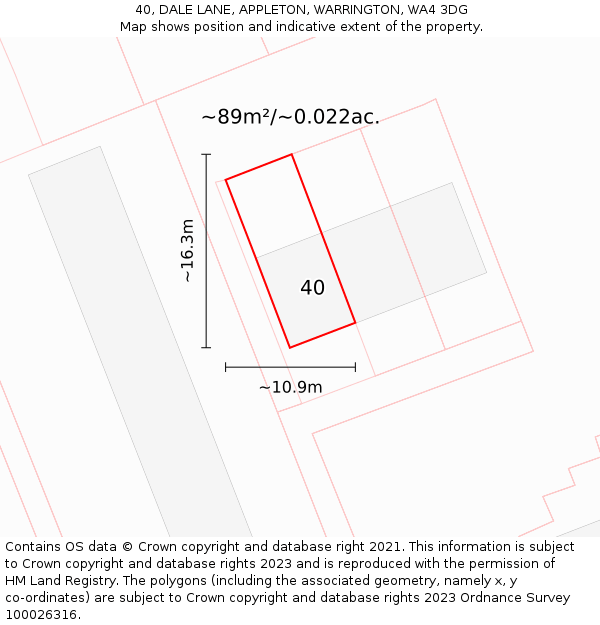 40, DALE LANE, APPLETON, WARRINGTON, WA4 3DG: Plot and title map