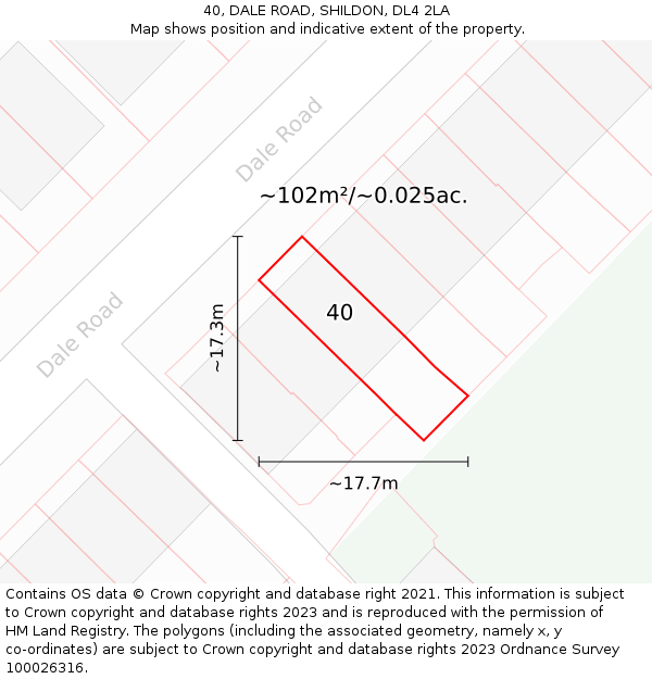 40, DALE ROAD, SHILDON, DL4 2LA: Plot and title map