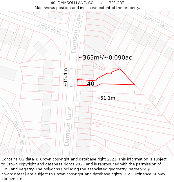 40, DAMSON LANE, SOLIHULL, B91 2RE: Plot and title map