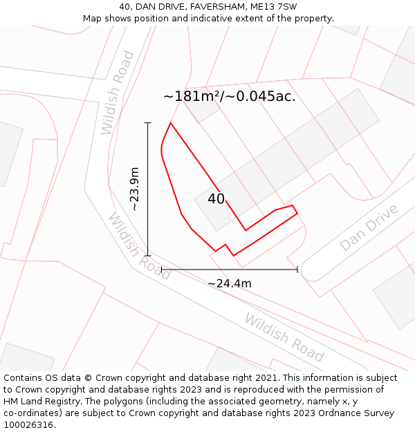 40, DAN DRIVE, FAVERSHAM, ME13 7SW: Plot and title map