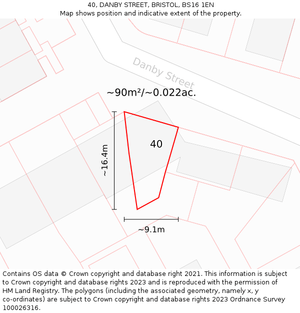 40, DANBY STREET, BRISTOL, BS16 1EN: Plot and title map