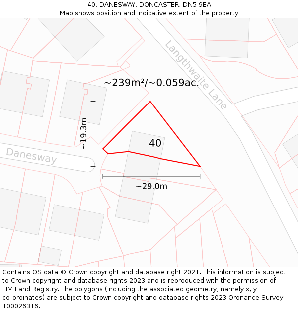 40, DANESWAY, DONCASTER, DN5 9EA: Plot and title map