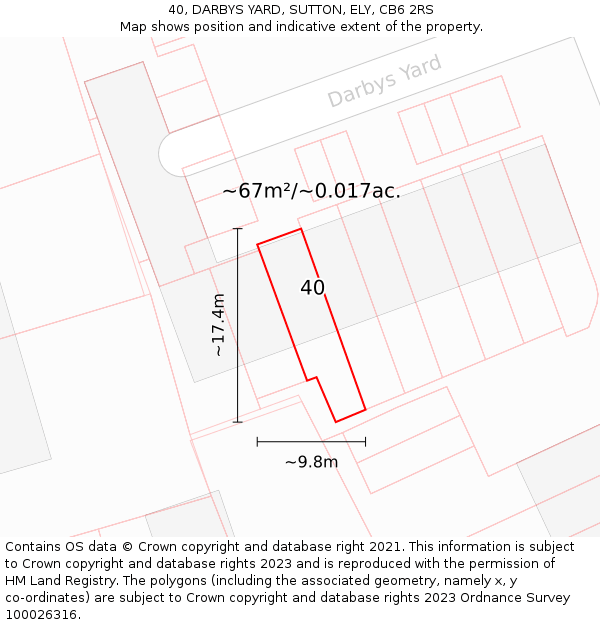 40, DARBYS YARD, SUTTON, ELY, CB6 2RS: Plot and title map