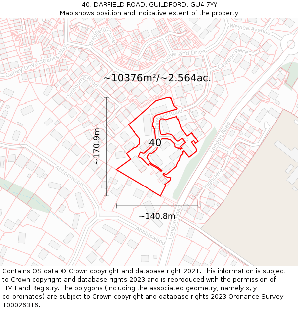 40, DARFIELD ROAD, GUILDFORD, GU4 7YY: Plot and title map