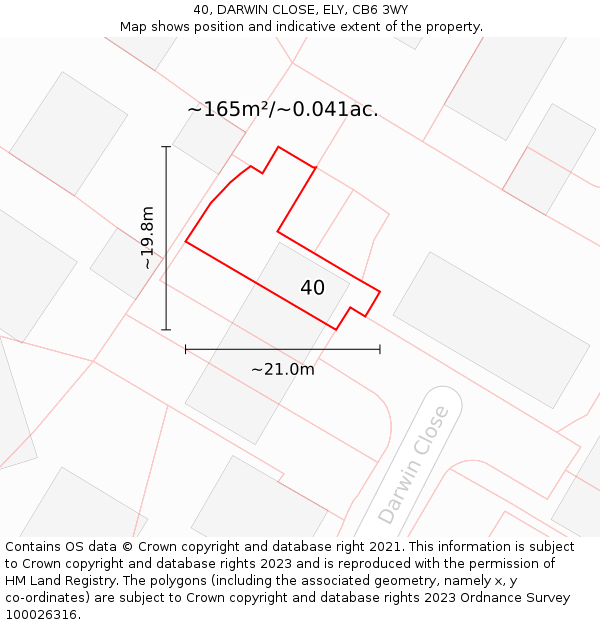 40, DARWIN CLOSE, ELY, CB6 3WY: Plot and title map