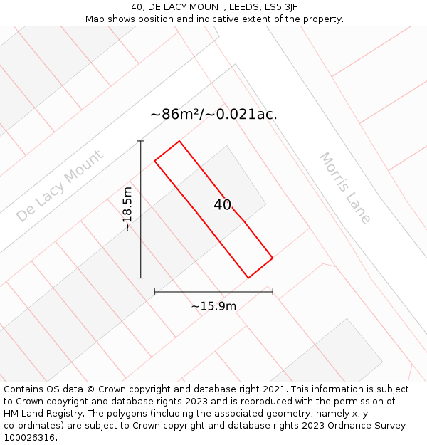 40, DE LACY MOUNT, LEEDS, LS5 3JF: Plot and title map