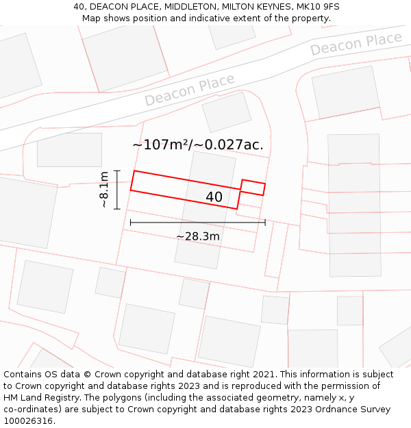 40, DEACON PLACE, MIDDLETON, MILTON KEYNES, MK10 9FS: Plot and title map