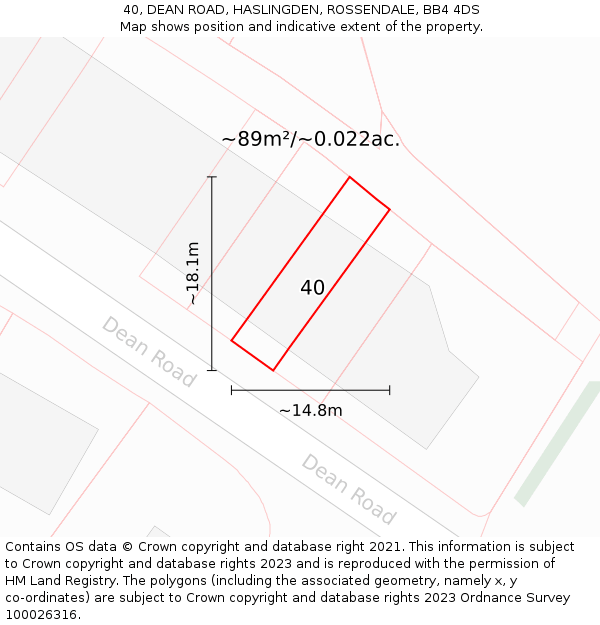 40, DEAN ROAD, HASLINGDEN, ROSSENDALE, BB4 4DS: Plot and title map