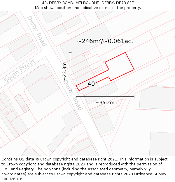 40, DERBY ROAD, MELBOURNE, DERBY, DE73 8FE: Plot and title map