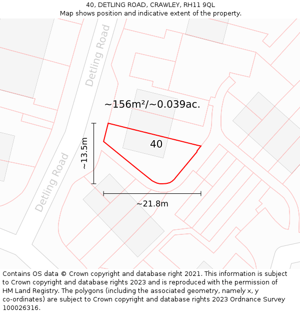 40, DETLING ROAD, CRAWLEY, RH11 9QL: Plot and title map