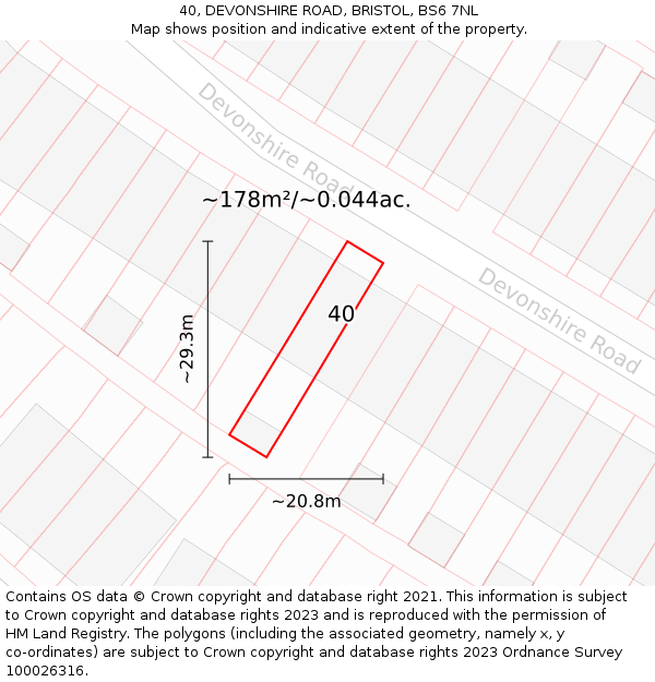 40, DEVONSHIRE ROAD, BRISTOL, BS6 7NL: Plot and title map