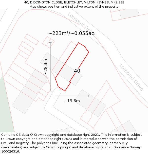 40, DIDDINGTON CLOSE, BLETCHLEY, MILTON KEYNES, MK2 3EB: Plot and title map