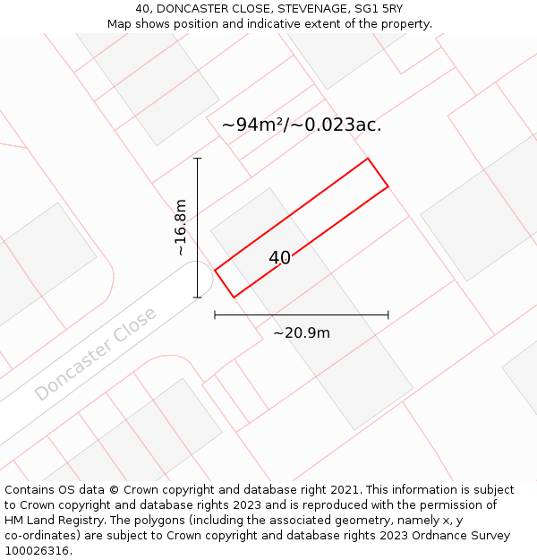 40, DONCASTER CLOSE, STEVENAGE, SG1 5RY: Plot and title map