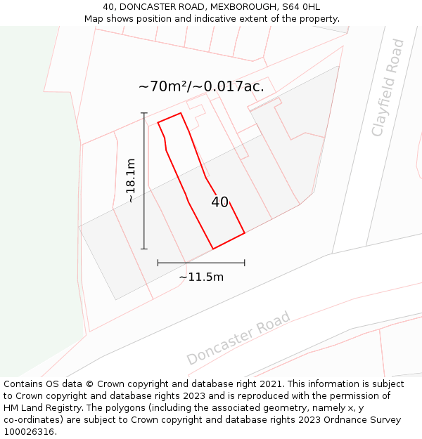 40, DONCASTER ROAD, MEXBOROUGH, S64 0HL: Plot and title map