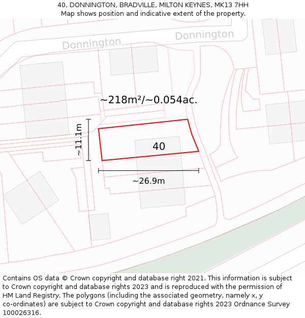 40, DONNINGTON, BRADVILLE, MILTON KEYNES, MK13 7HH: Plot and title map