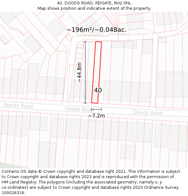 40, DOODS ROAD, REIGATE, RH2 0NL: Plot and title map